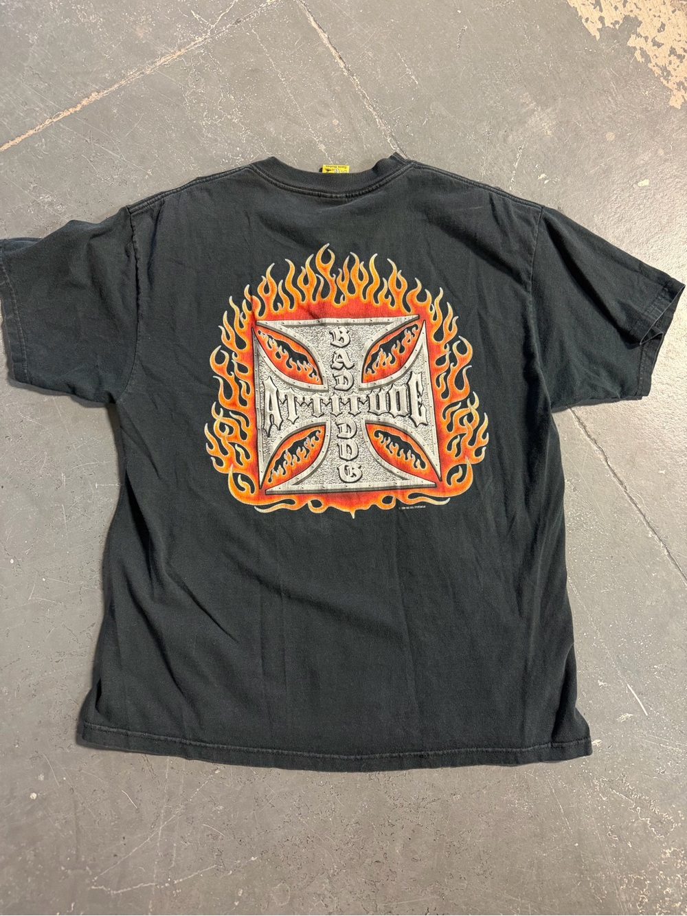 Y2K Big Dogs Black T-Shirt with Orange and Yellow Flame Back Graphic